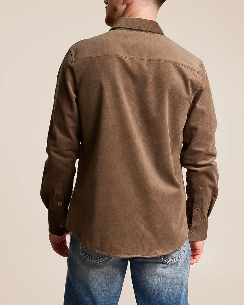 Solid Brown Snap Long Sleeve Shirt