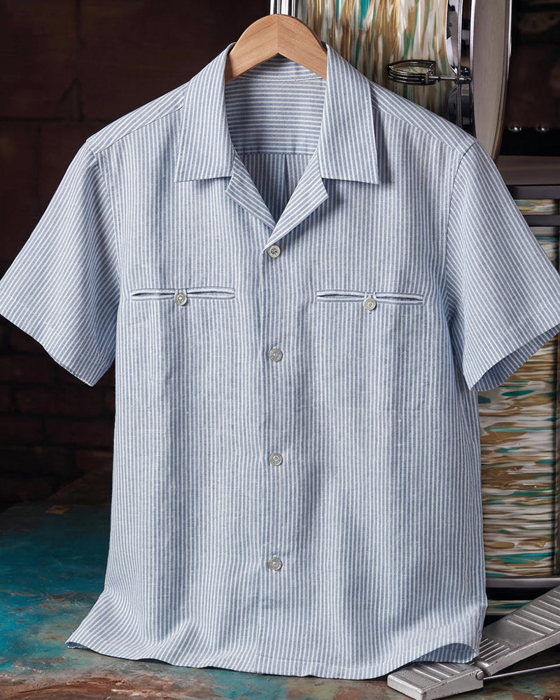 Stripe Camp Collar Pocket Shirt