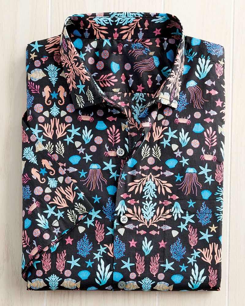 Men's Sea Print Short Sleeve Casual Shirt