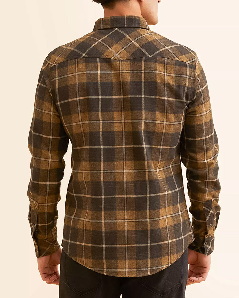 Dual Chest Pocket Fall Tartan Long Sleeve Shirt
