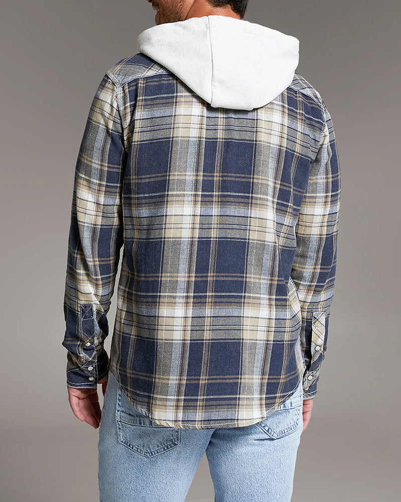 Vintage Plaid Drawstring Hooded Shirt
