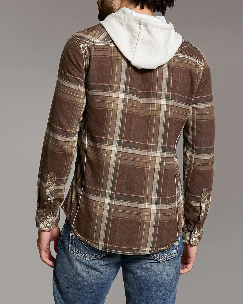 Vintage Burgundy Plaid Hooded Athletic Western Long Sleeve Shirt