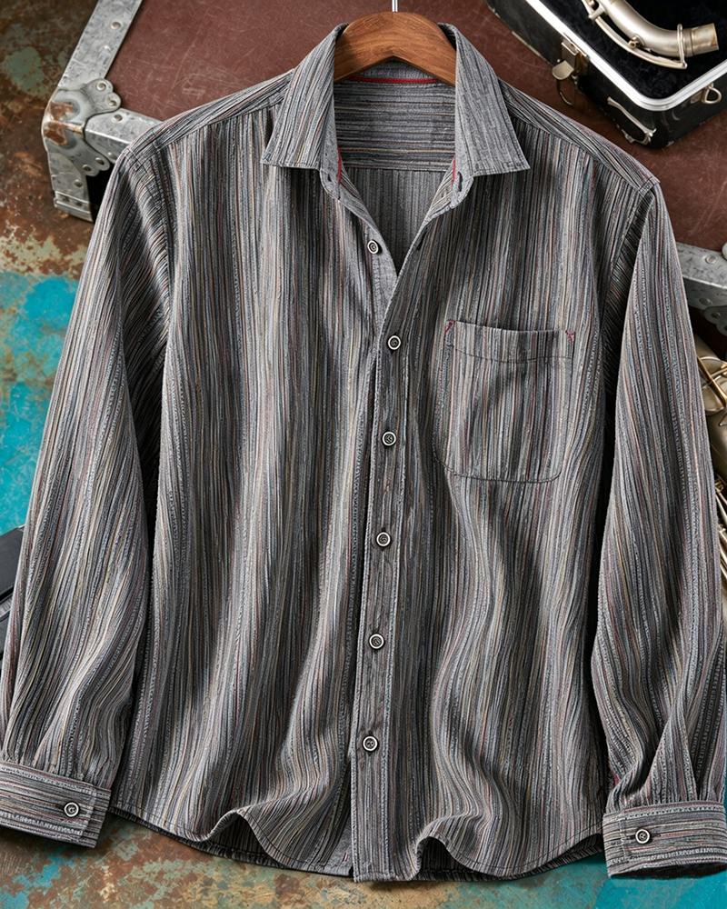 Multi Vertical Stripe Pocket Shirt