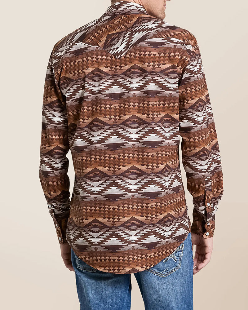 Retro Western Geo Print Button Shirt