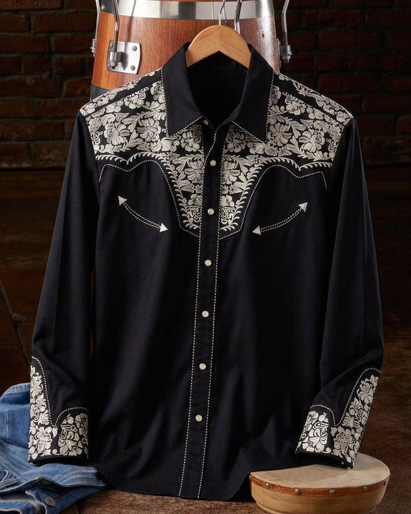 Men's Long Sleeve Floral Western Shirt