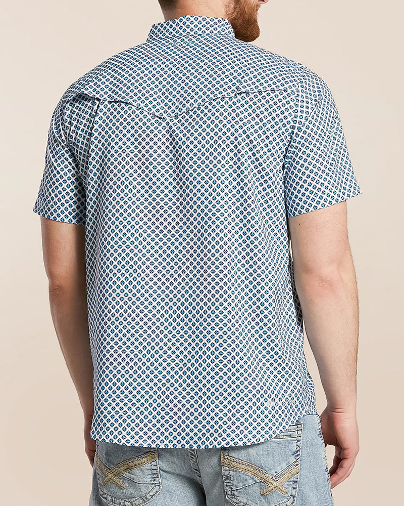 White Geo Print Western Short Sleeve Shirt
