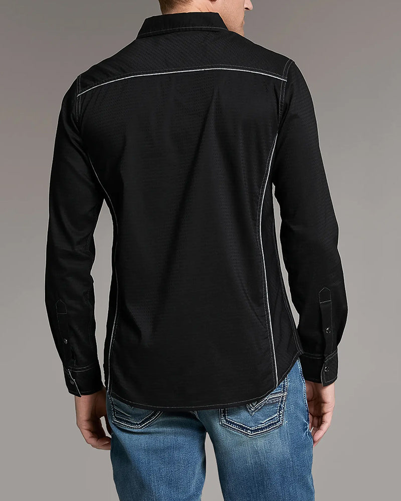 Black Contrast Trim Snap Long Sleeve Shirt