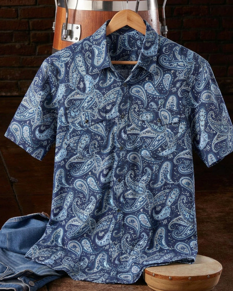Men's Short Sleeve Paisley Print Western Shirt