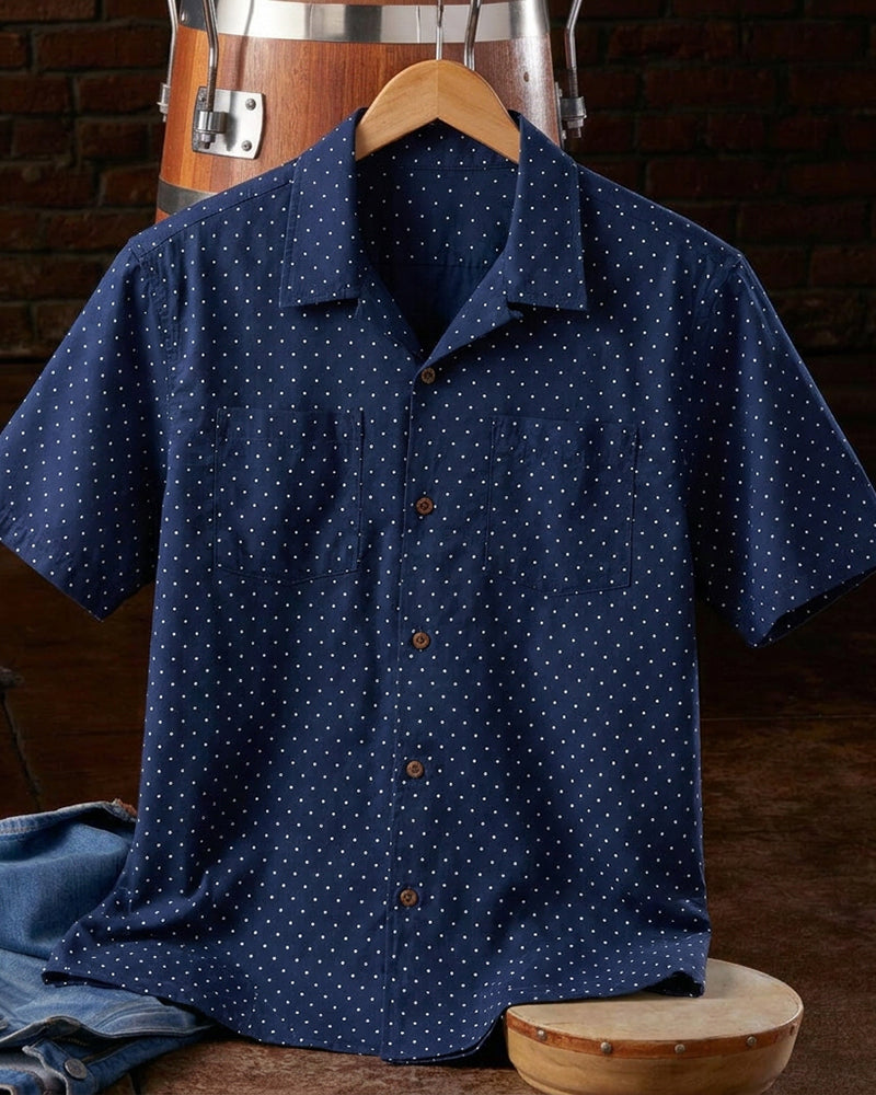 Men's Navy Polka Dot Print Short Sleeve Shirt