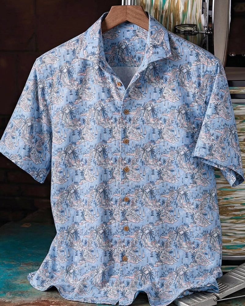 Light Blue Print Short Sleeve Shirt