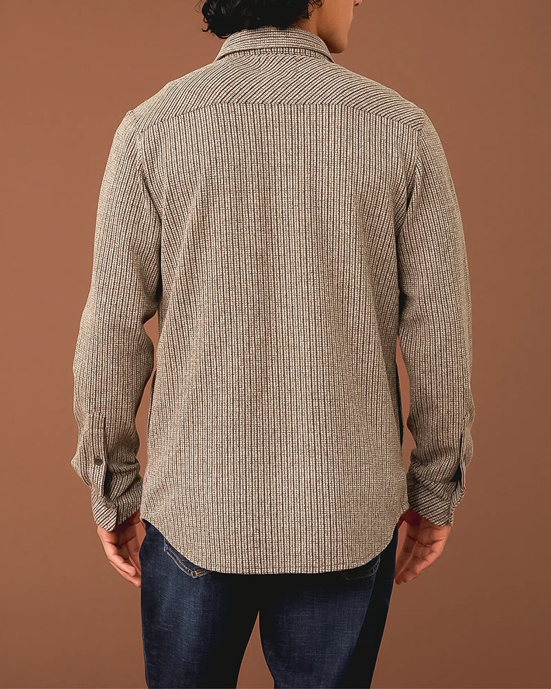Vertical Stripe Knit Athletic Button Shirt