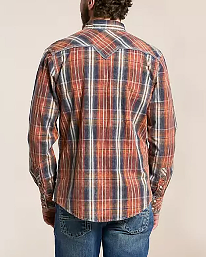 Red Blue Washed Western Athletic Plaid Shirt