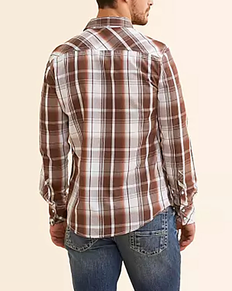 Burgundy White Tailored Fit Western Snap Plaid Shirt