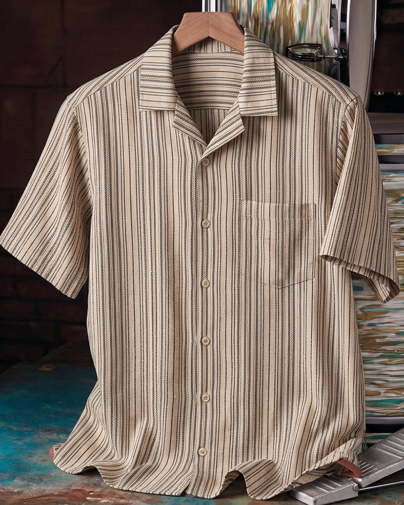 Beige Stripe Short Sleeve Shirt