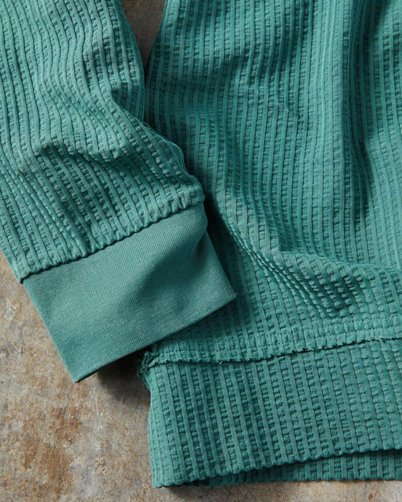 Dark Green Notched Crew Pullover