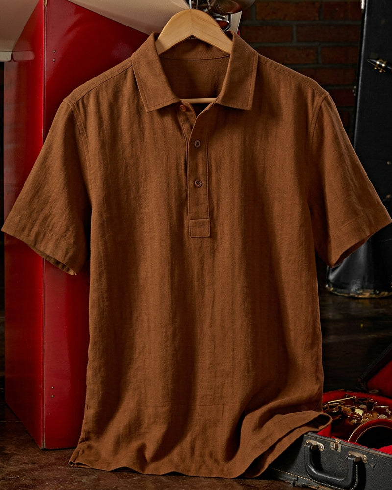 Men's Caramel Brown Textured Short Sleeve Polo Shirt