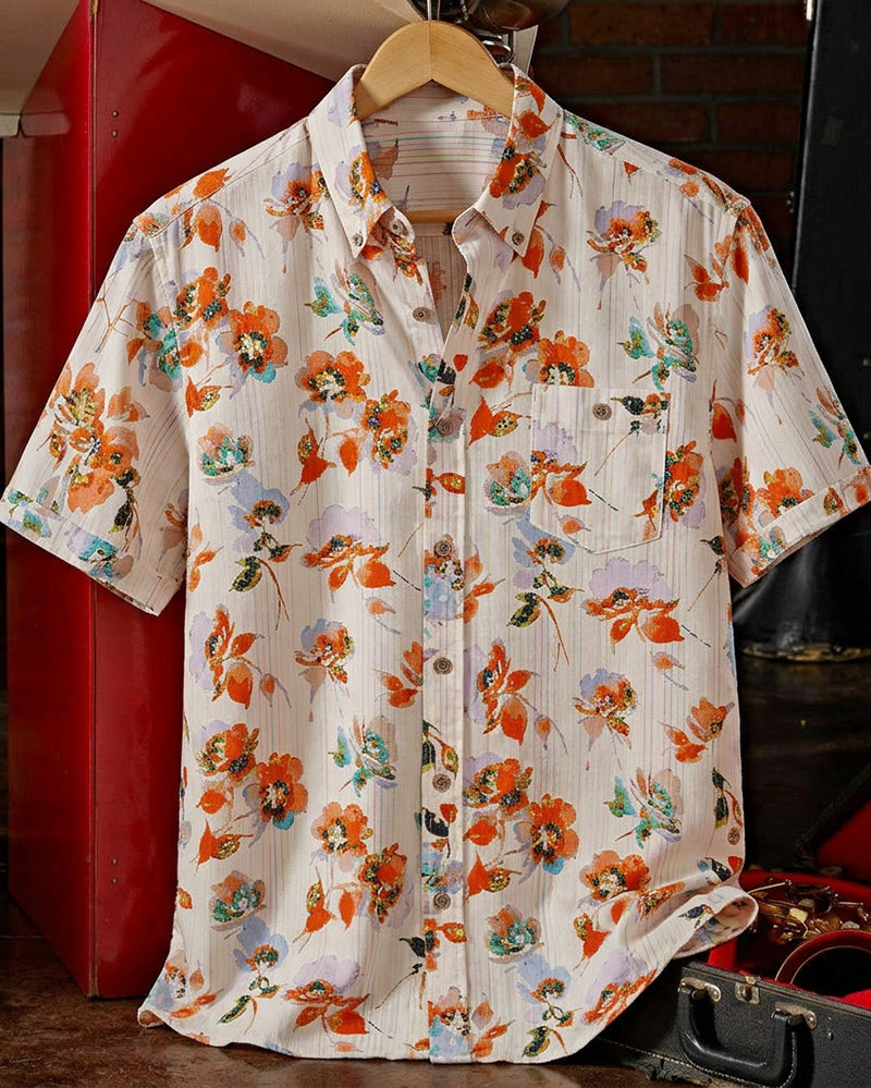 Men's Floral Single Pocket Button Front Shirt