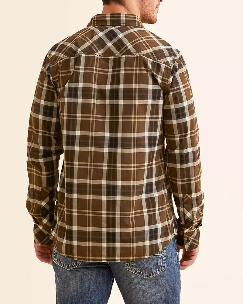Brown Cream Rustic Standard Fit Snap Plaid Shirt