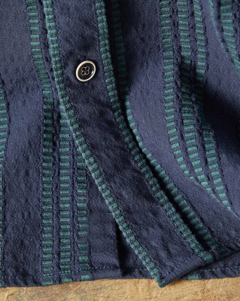 Navy Pockets Vertical Stripe Dobby Shirt