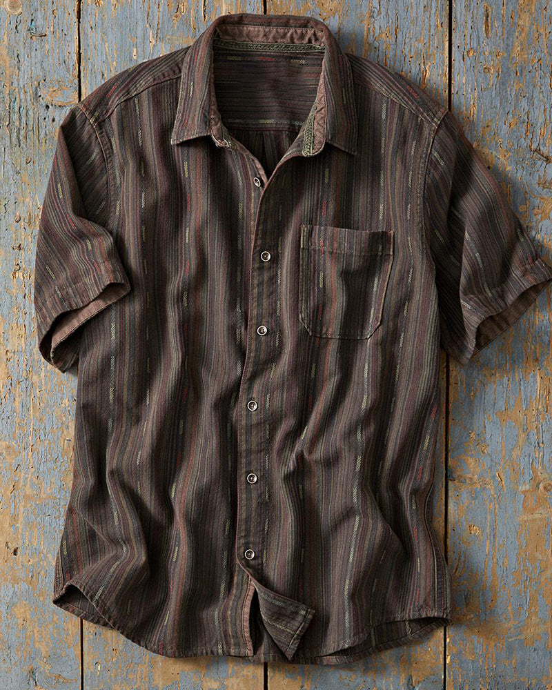 Brown Stripe Short Sleeve Shirt