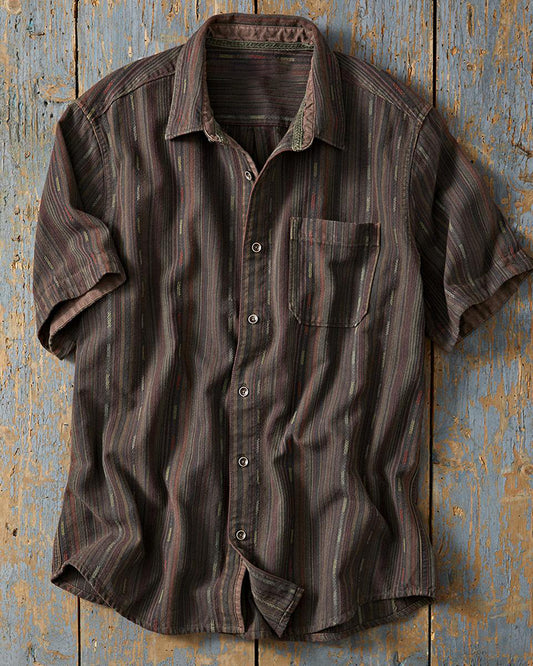 Brown Stripe Short Sleeve Shirt