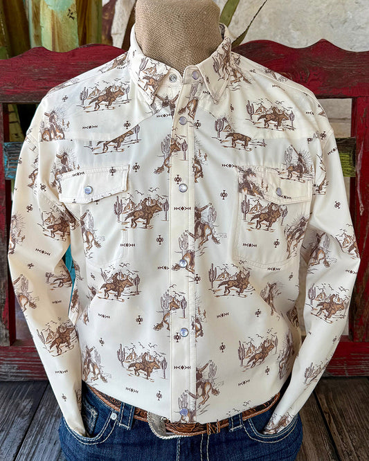 Men's Western Print Long Sleeve Snap Shirt