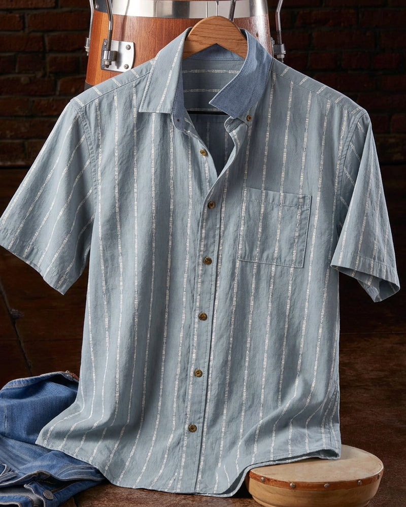 Men's Jacquard Striped Short Sleeve Shirt