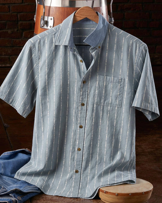Men's Jacquard Striped Short Sleeve Shirt