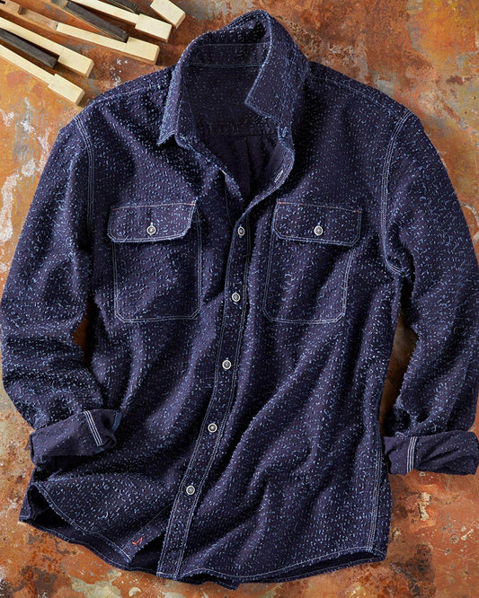 Indigo Texture Flap Pocket Spread Collar Shirt
