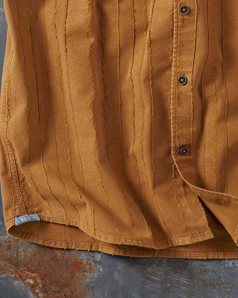 Short Sleeve Raw-Edge Slub Stripe Shirt
