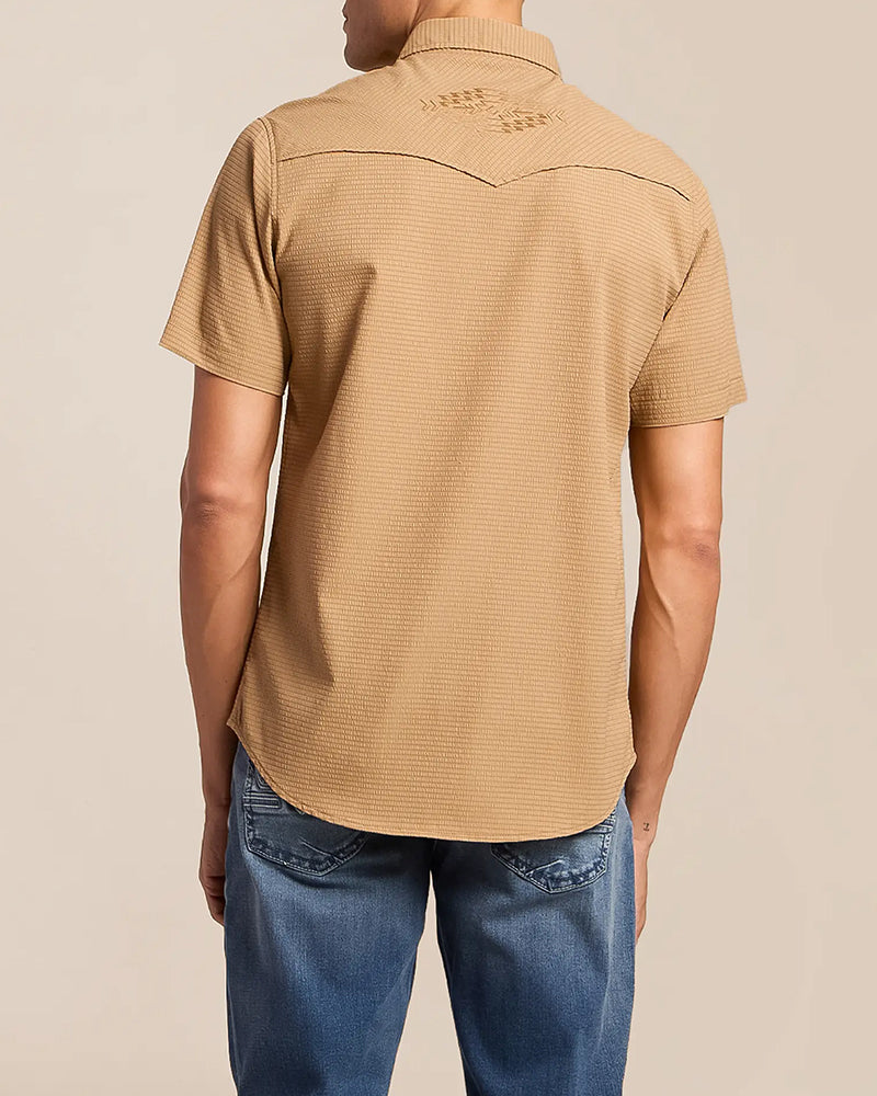 Men's Textured Double Chest Pocket Short Sleeve Western Shirt