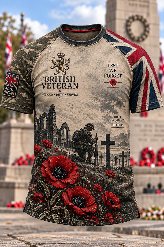 Men's British Veteran Lest We Forget T-Shirt