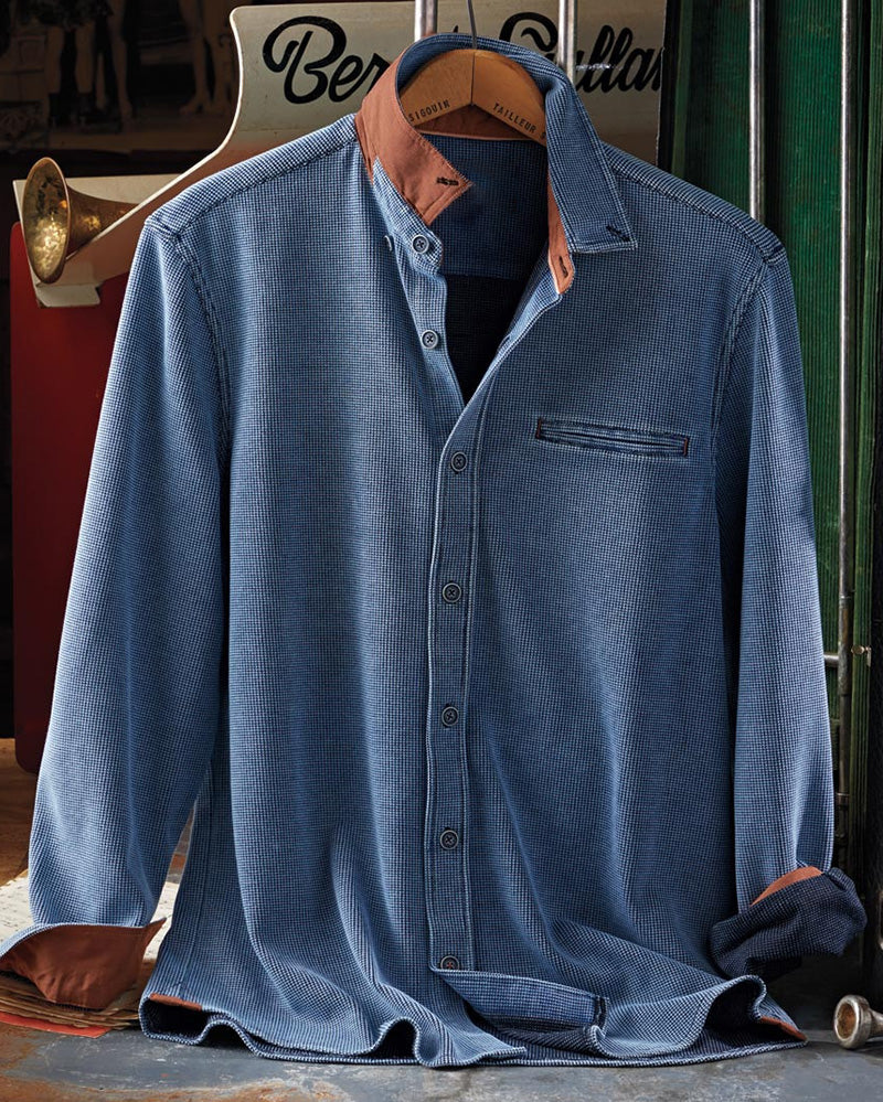 Long Sleeve Blend Indigo Waffle Shirt