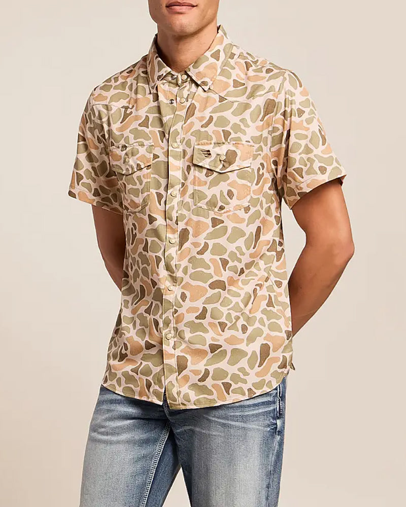 Men's Camo Printed Western Snap Button Short Sleeve Shirt