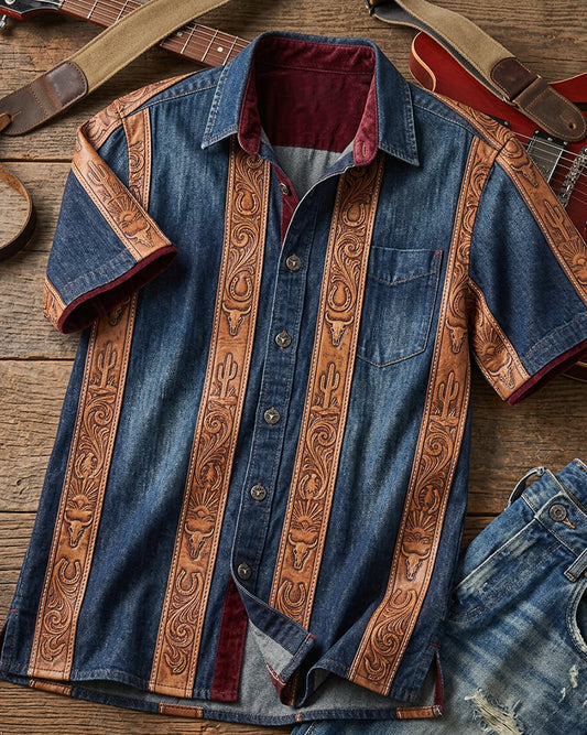 Western Tooled Print Denim Shirt