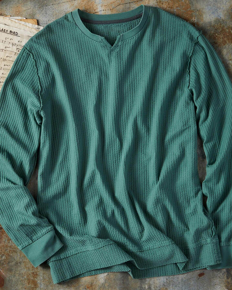 Dark Green Notched Crew Pullover