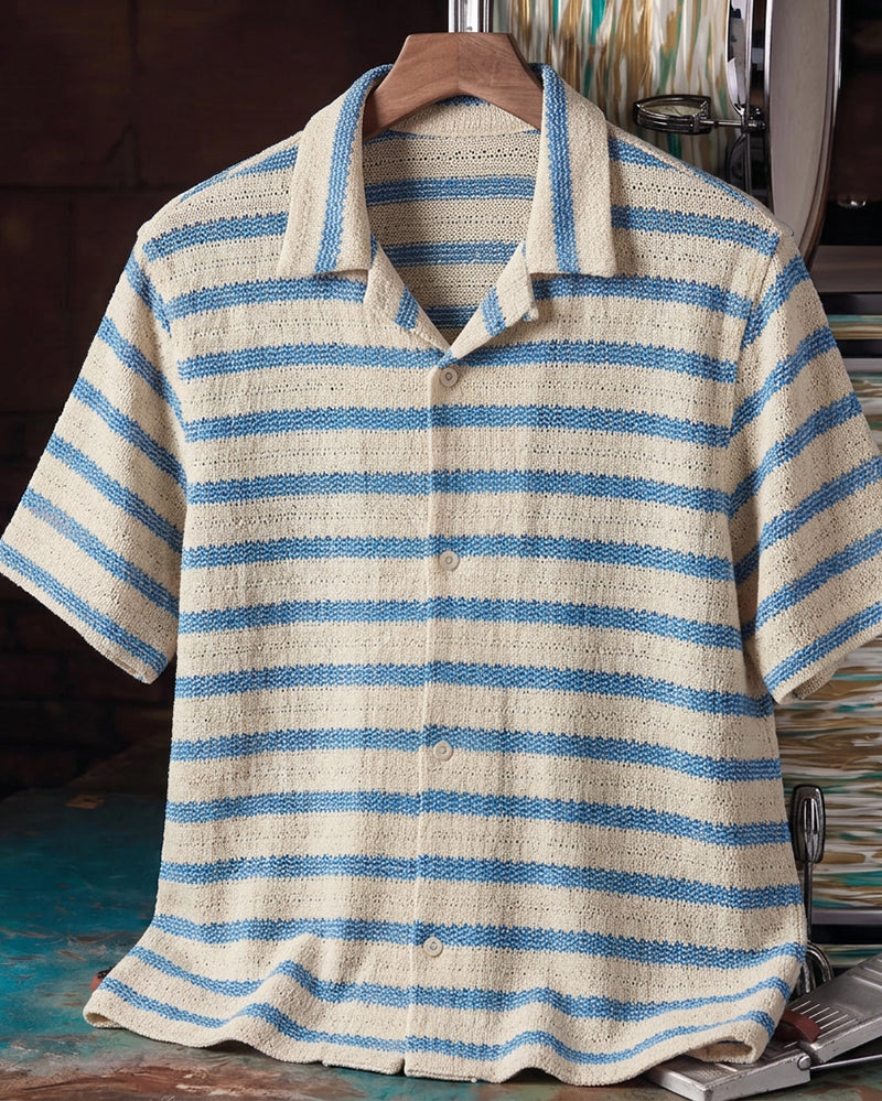 Stripe Camp Collar Short Sleeve Shirt