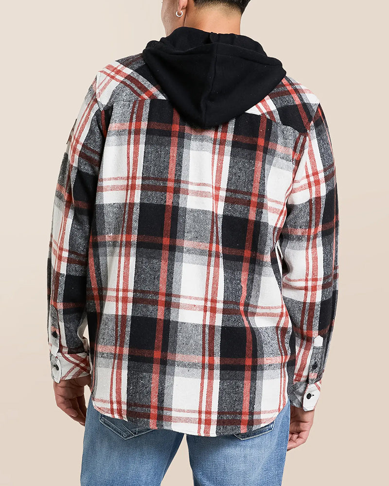 Multi Plaid Hooded Long Sleeve Shirt