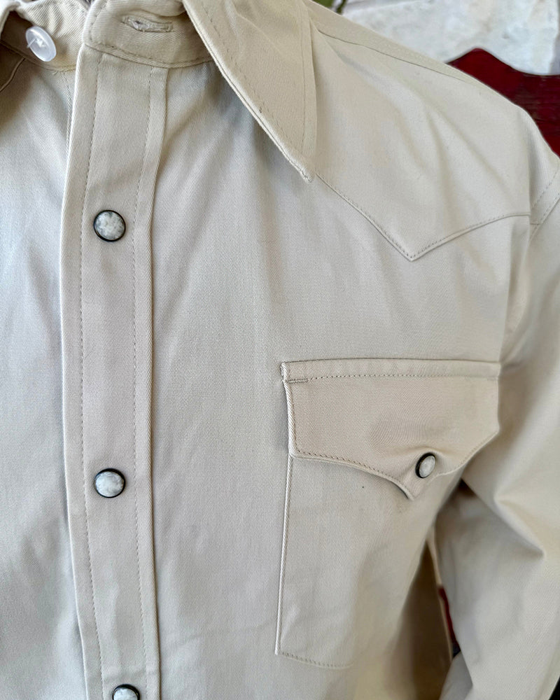 Men's Solid Beige Western Slim Fit Long Sleeve Snap Shirt