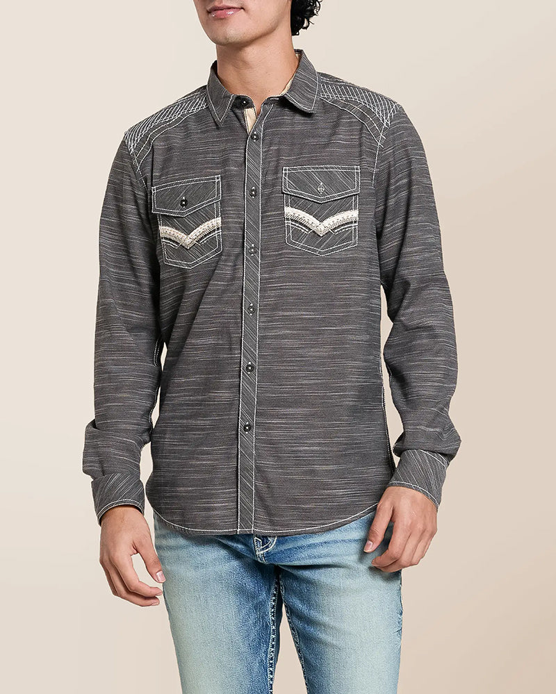 Black White Marled Contrast Long Sleeve Shirt