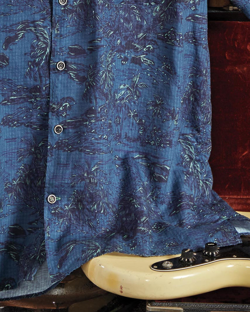 Blue Tropical Print Short Sleeve Shirt