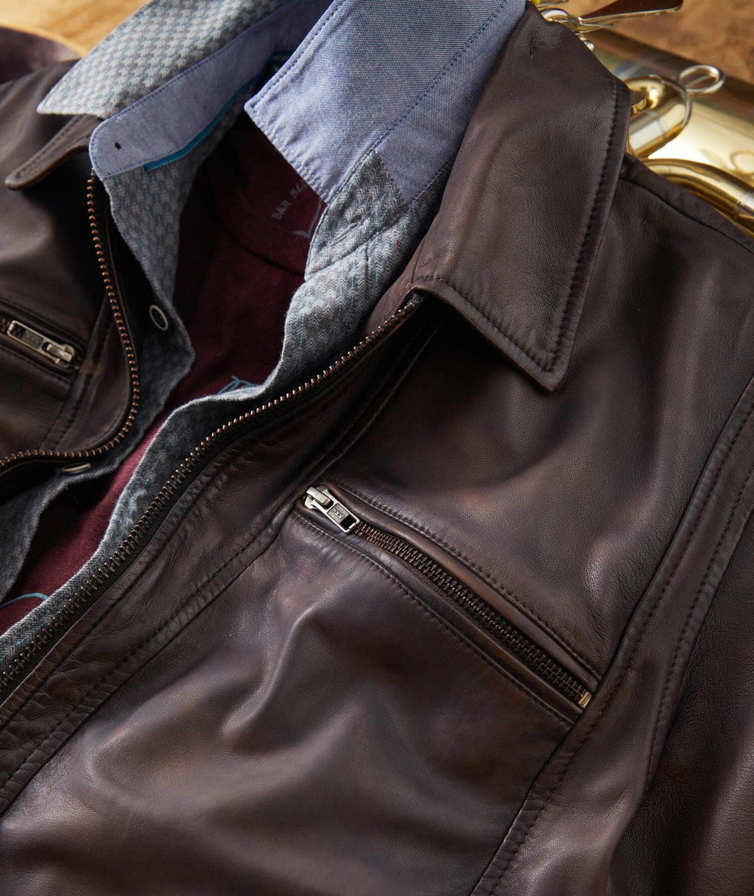 Burnished Lambskin Leather Moto Jacket