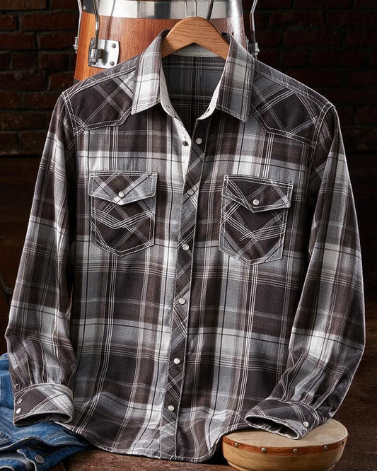 Tan Brown Wrinkle Resistant Athletic Fit Plaid Shirt