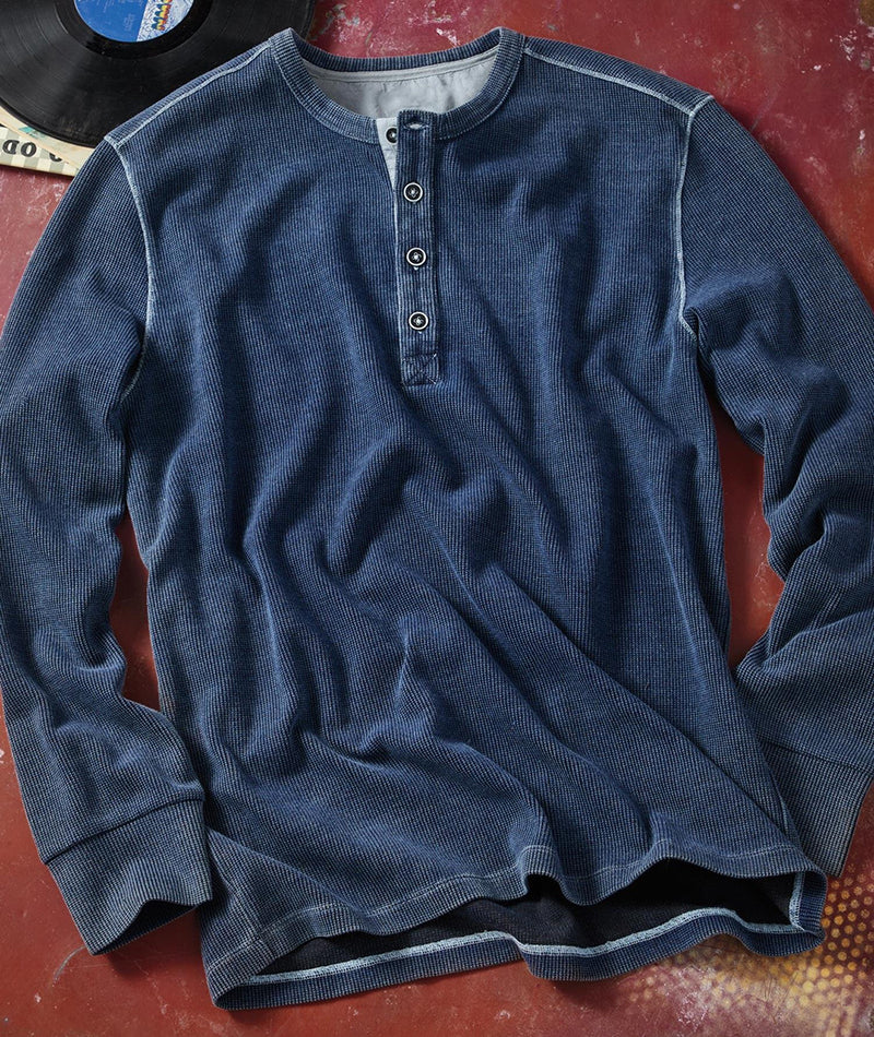 Long Sleeve Indigo Cotton Blend Shirt