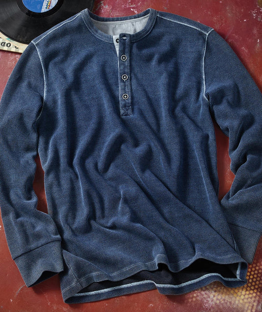 Long Sleeve Indigo Cotton Blend Shirt
