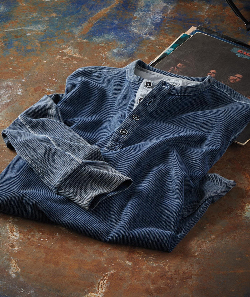 Long Sleeve Indigo Cotton Blend Shirt