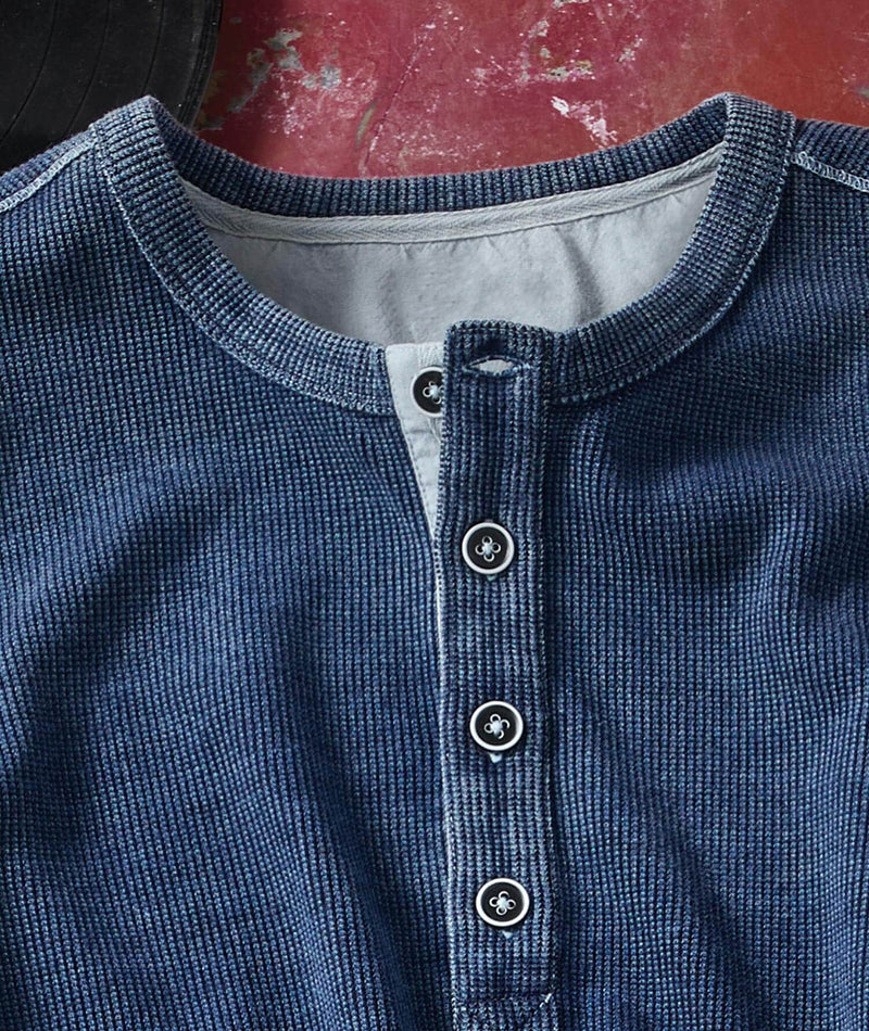 Long Sleeve Indigo Cotton Blend Shirt