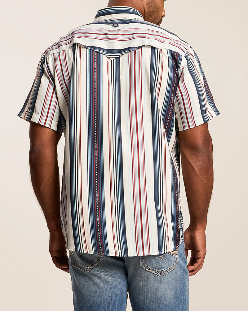 Vertical Striped Western Snap Short Sleeve Shirt