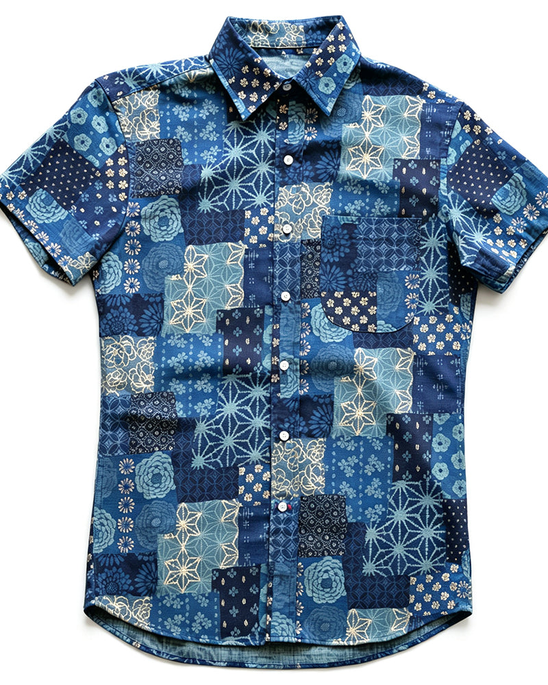Men's Patchwork Print Short Sleeve Shirt