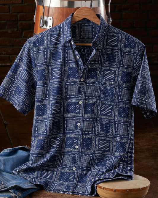 Men's Button Down Short Sleeve Chest Pocket Plaid Shirt